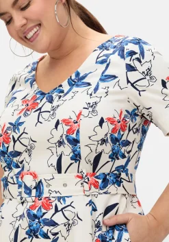 Cocktailkleid mit Blumenprint und Stoffgürtel