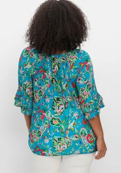 Crinkle-Tunika mit Paisleydruck und Rüschenärmeln