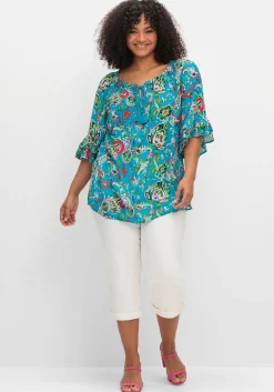 Crinkle-Tunika mit Paisleydruck und Rüschenärmeln