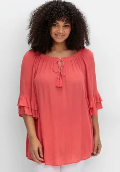 Crinkle-Tunika mit Rüschenärmeln