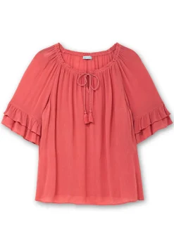 Crinkle-Tunika mit Rüschenärmeln