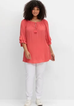 Crinkle-Tunika mit Rüschenärmeln