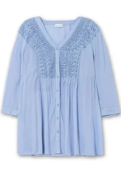 Crêpebluse mit Häkelspitze und Biesen