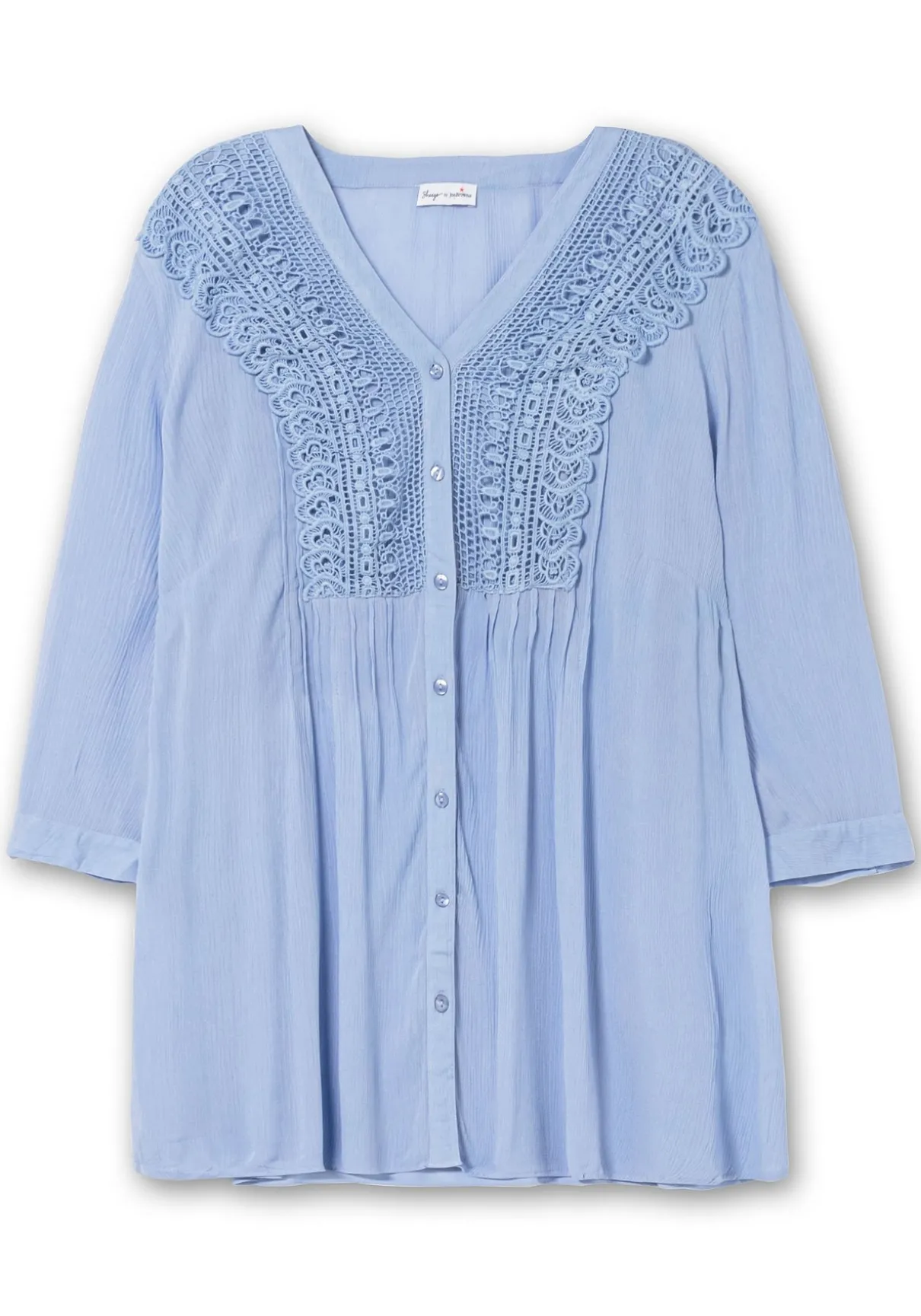 Crêpebluse mit Häkelspitze und Biesen