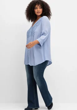 Crêpebluse mit Häkelspitze und Biesen