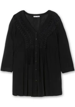 Crêpebluse mit Häkelspitze und Biesen