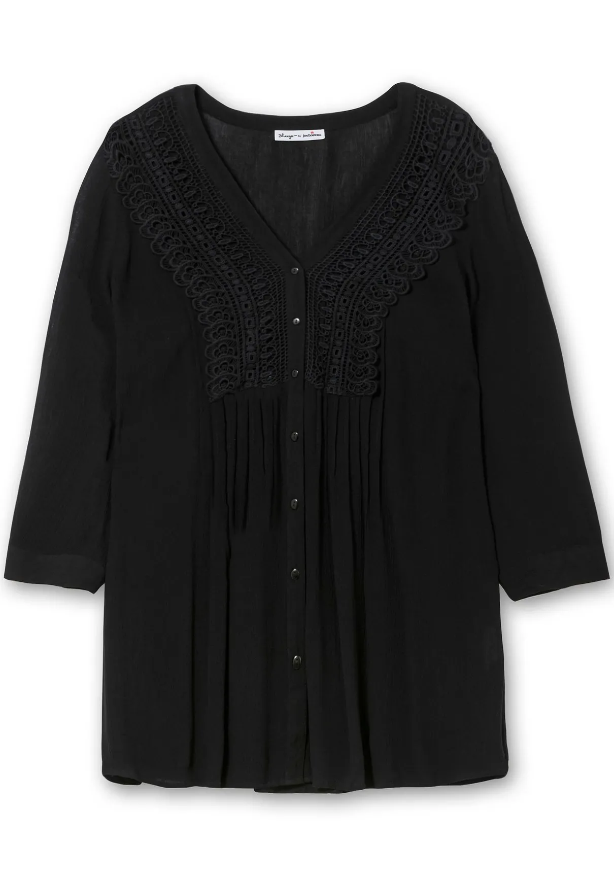 Crêpebluse mit Häkelspitze und Biesen