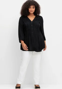 Crêpebluse mit Häkelspitze und Biesen