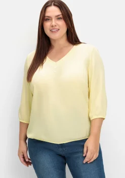 Crêpe-Tunika mit Zierknopfleiste und Stretchbündchen