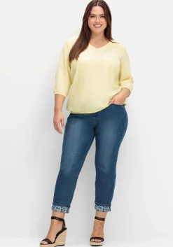 Crêpe-Tunika mit Zierknopfleiste und Stretchbündchen