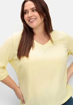 Crêpe-Tunika mit Zierknopfleiste und Stretchbündchen