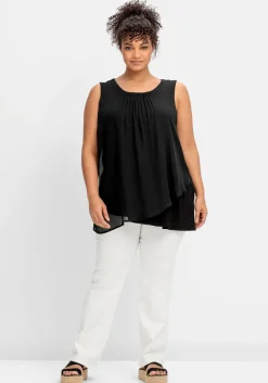 Doppellagiges Top aus Chiffon und Jersey