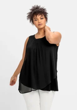 Doppellagiges Top aus Chiffon und Jersey