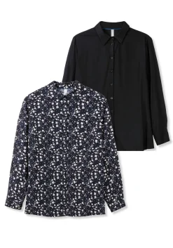 Doppelpack Blusen, uni und gemustert, aus Viskose