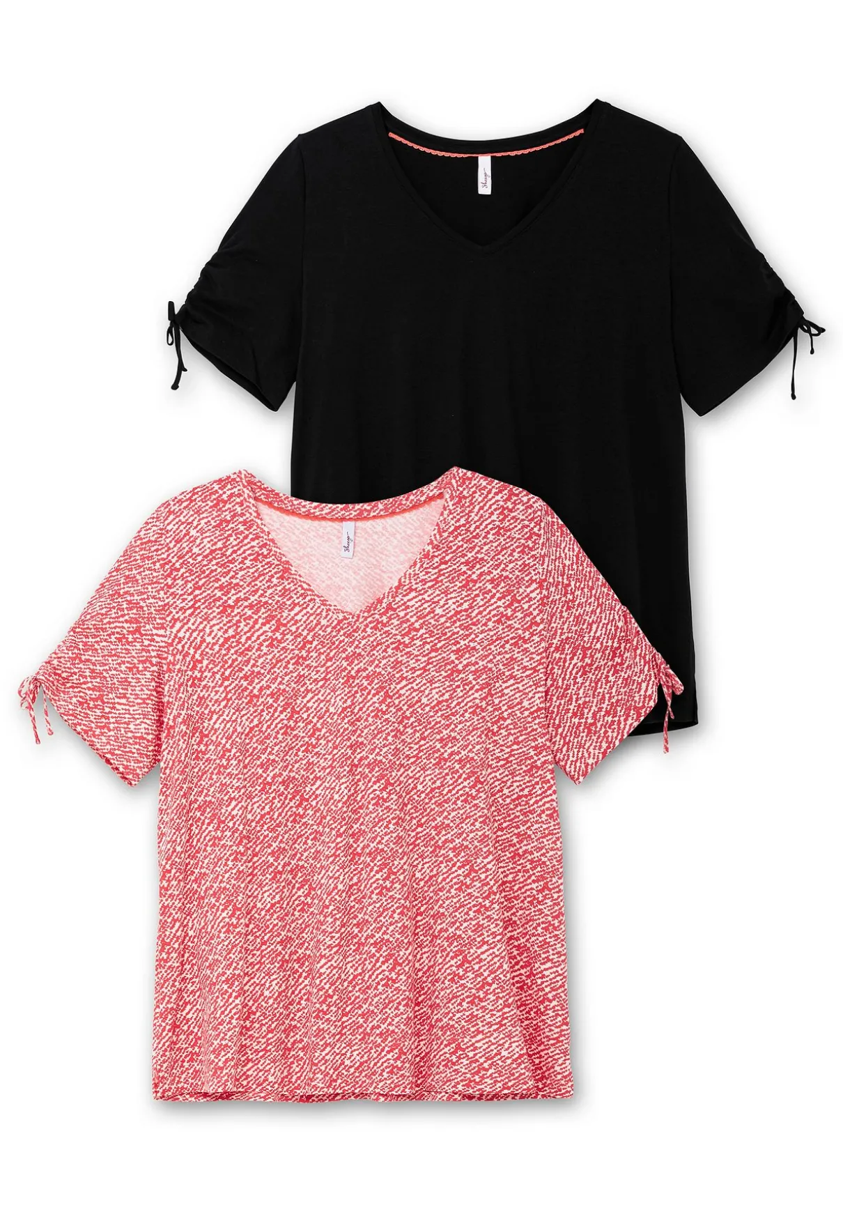 Doppelpack Shirts mit Tunnelzug am Ärmel