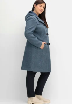 Dufflecoat mit Wollanteil und Kapuze