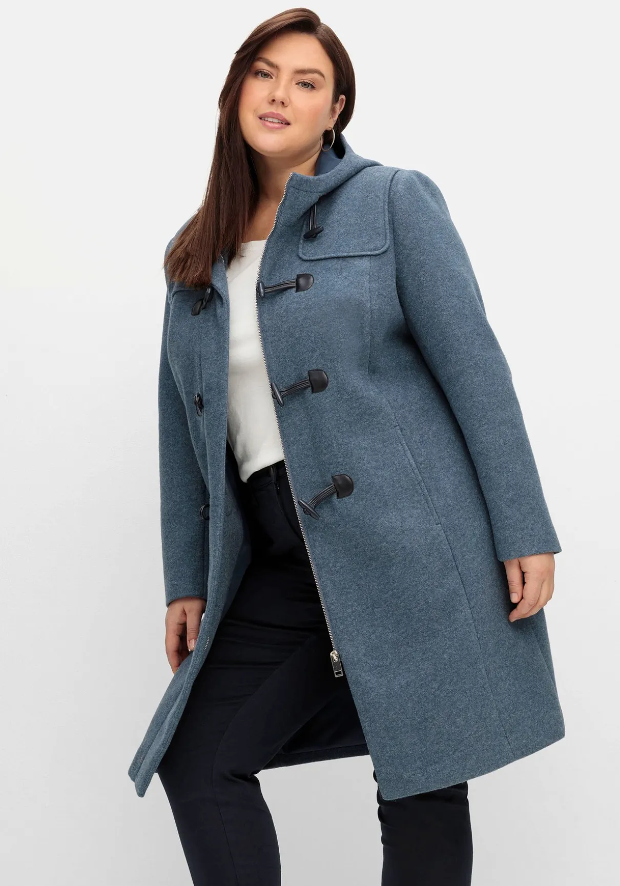 Dufflecoat mit Wollanteil und Kapuze