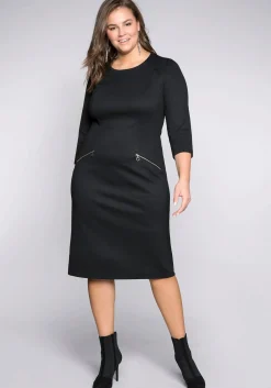 Etuikleid mit 3/4-Arm, im Materialmix