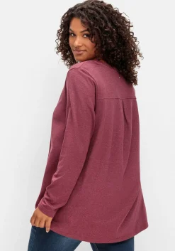 Fein meliertes Langarmshirt in A-Linie, mit Rundhals