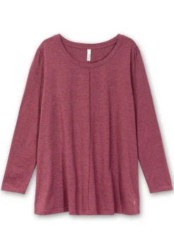 Fein meliertes Langarmshirt in A-Linie, mit Rundhals