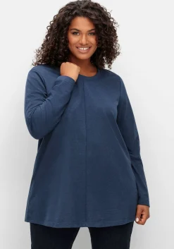 Fein meliertes Langarmshirt in A-Linie, mit Rundhals