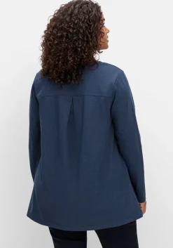 Fein meliertes Langarmshirt in A-Linie, mit Rundhals