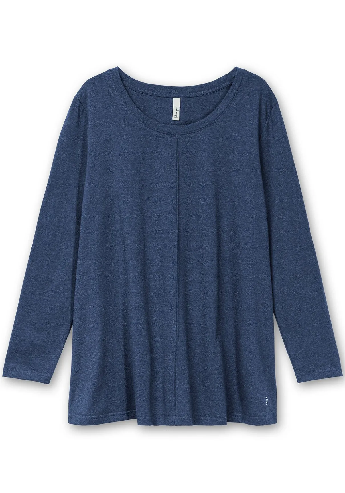 Fein meliertes Langarmshirt in A-Linie, mit Rundhals