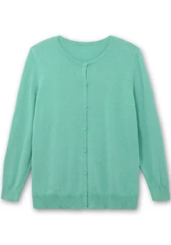 Feinstrickjacke mit Rundhalsausschnitt und Knopfleiste