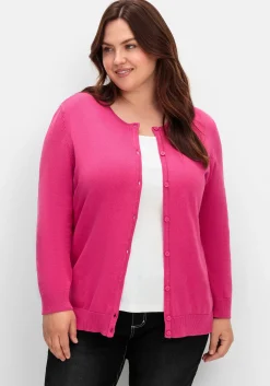 Feinstrickjacke mit Rundhalsausschnitt und Knopfleiste