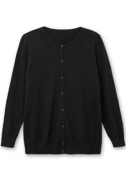 Feinstrickjacke mit Rundhalsausschnitt und Knopfleiste