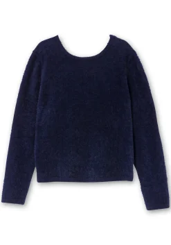 Flauschiger Pullover mit tiefem V-Ausschnitt hinten