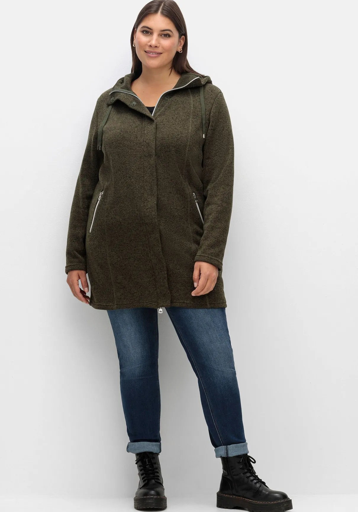 Fleecejacke mit Kapuze, in Melange-Optik