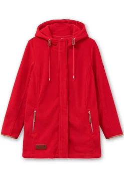 Fleecejacke mit Kapuze und Kontrastdetails