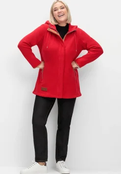 Fleecejacke mit Kapuze und Kontrastdetails