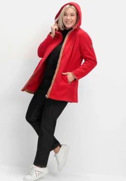 Fleecejacke mit Kapuze und Kontrastdetails