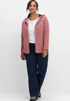 Fleecejacke mit Kapuze und Strick-Einsätzen