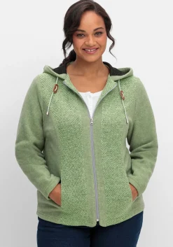 Fleecejacke mit Kapuze und Strick-Einsätzen