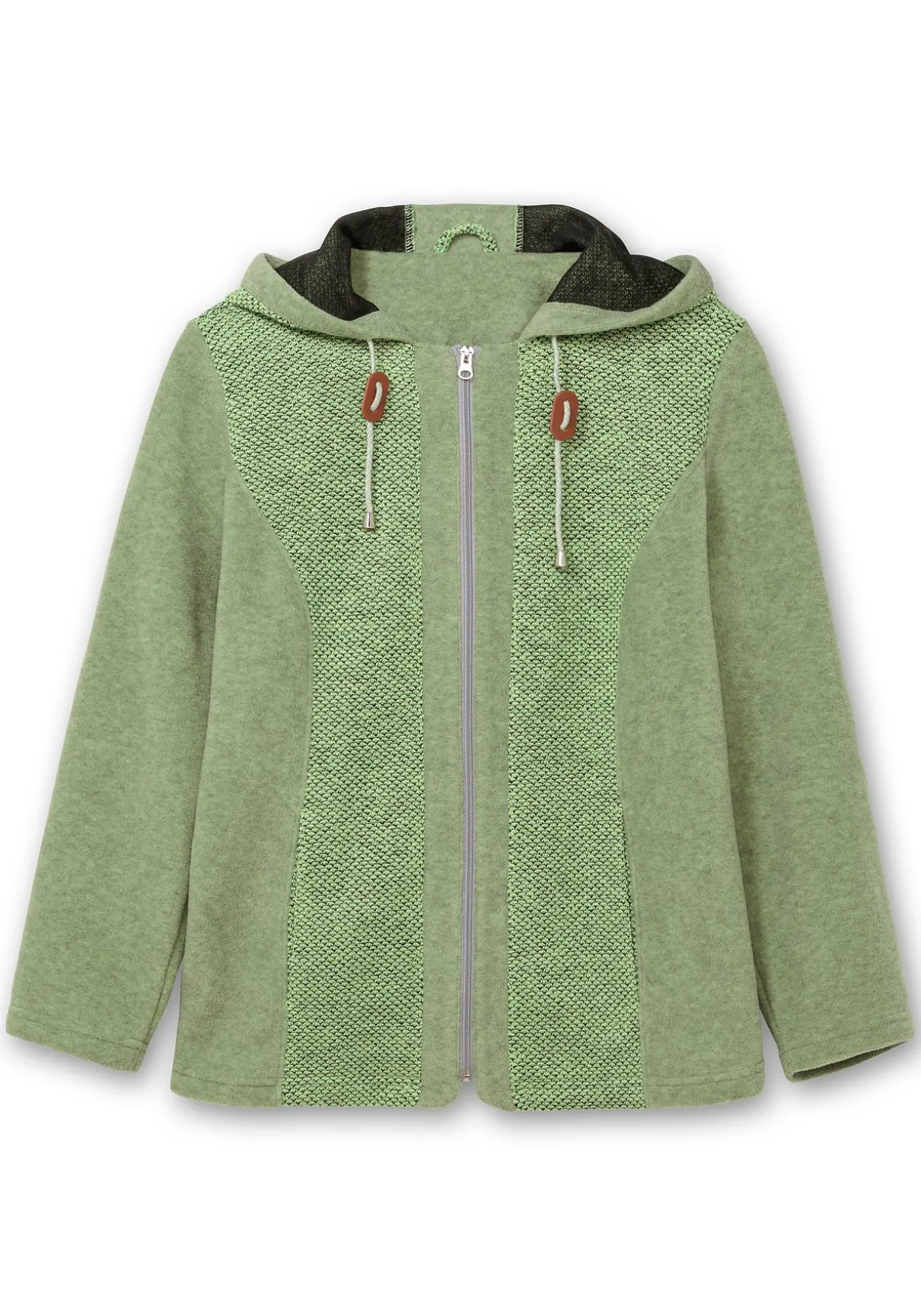 Fleecejacke mit Kapuze und Strick-Einsätzen