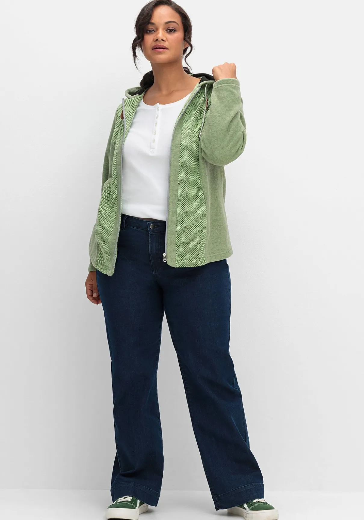 Fleecejacke mit Kapuze und Strick-Einsätzen