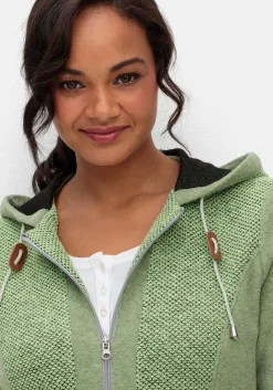 Fleecejacke mit Kapuze und Strick-Einsätzen