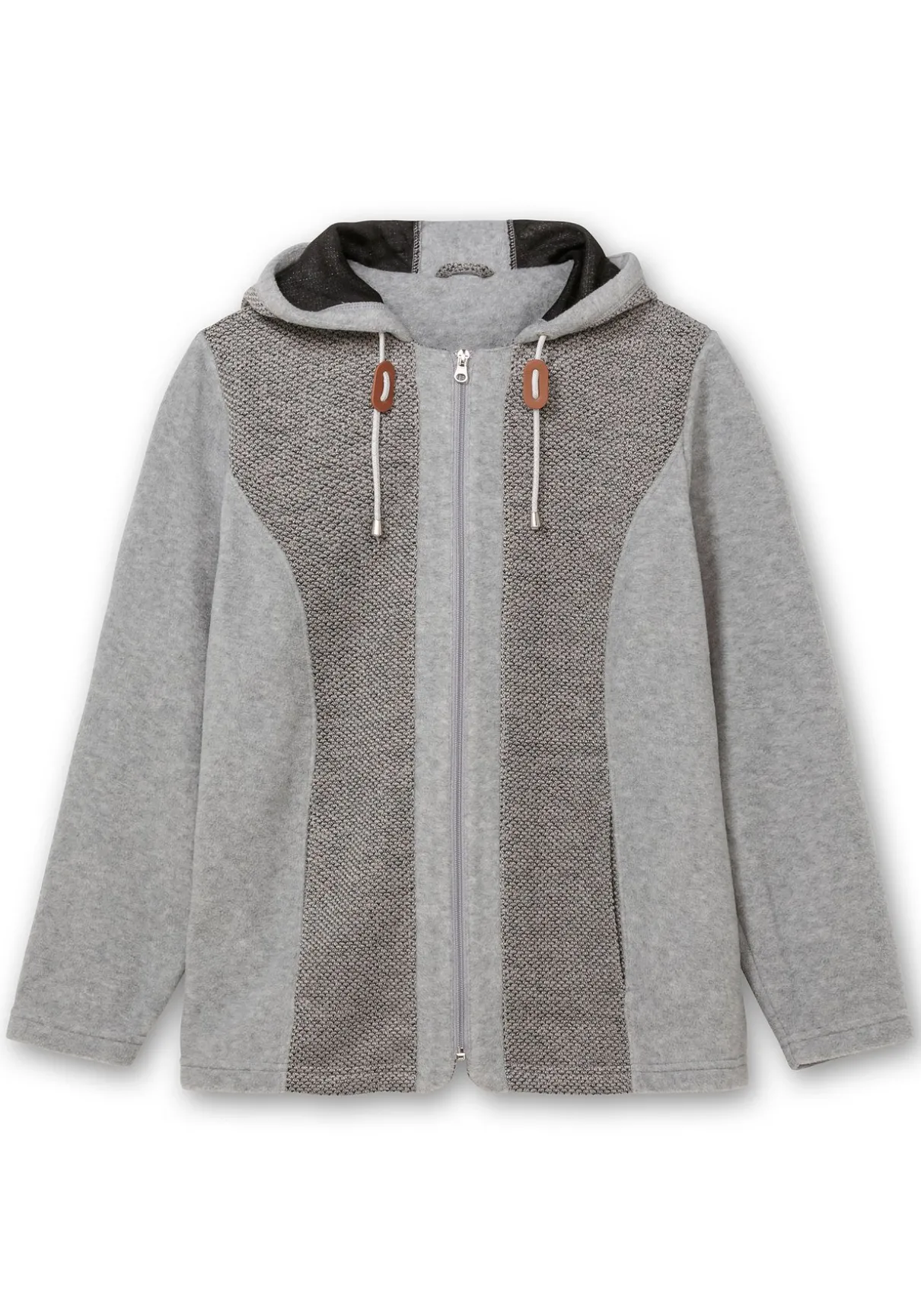 Fleecejacke mit Kapuze und Strick-Einsätzen