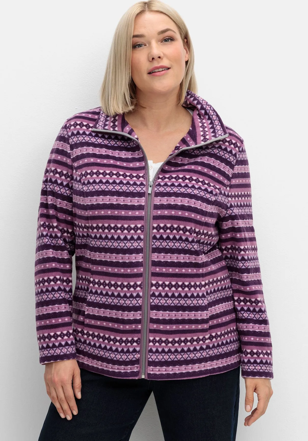 Fleecejacke mit Norweger-Allovermuster