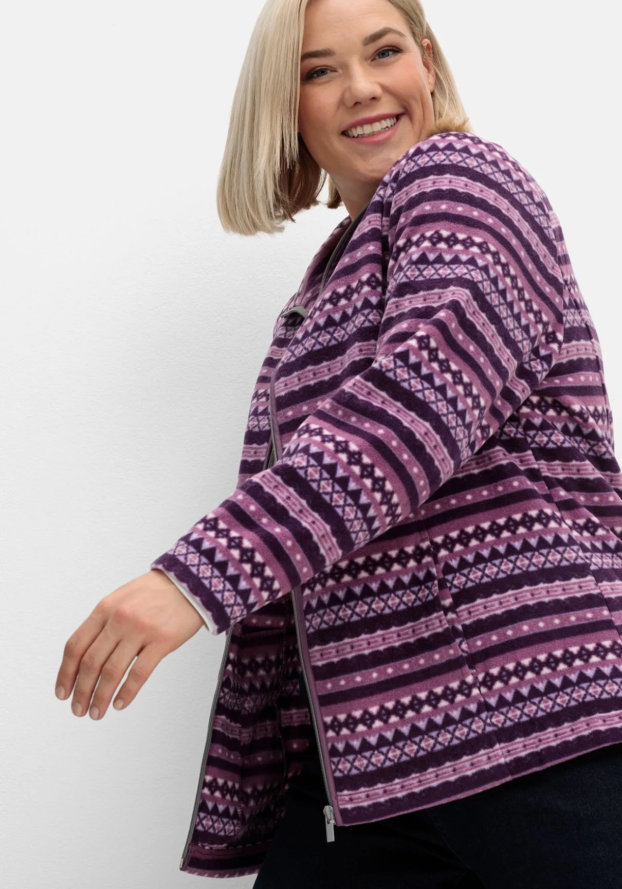 Fleecejacke mit Norweger-Allovermuster