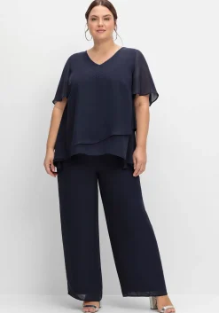 Georgette-Overall im Lagenlook, mit weitem Bein
