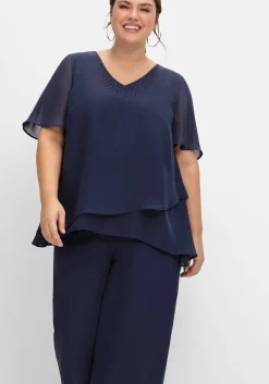 Georgette-Overall im Lagenlook, mit weitem Bein