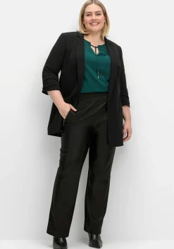 Gerade Hose mit Stretchbund, im Materialmix