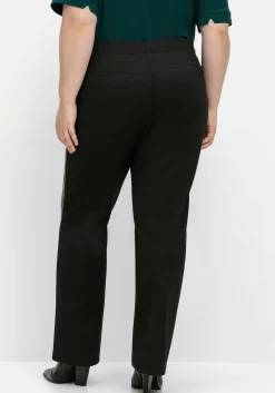 Gerade Hose mit Stretchbund, im Materialmix