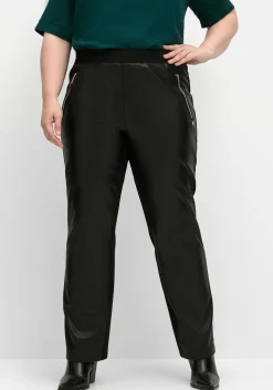 Gerade Hose mit Stretchbund, im Materialmix