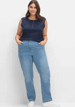 Gerade Jeans mit elastischem High-Waist-Bund