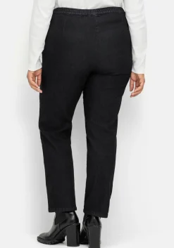 Gerade Jeans mit Smokbund und Used-Effekten